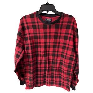 Polo Ralph Lauren Mens Red Black Buffalo Plaid Thermal Long Sleeve Shirt XL